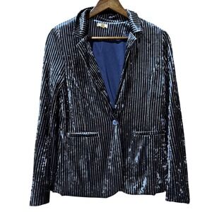 Tan & Thread Velvet Blazer Small Striped Gold Black Party‎ Career Sophisticated